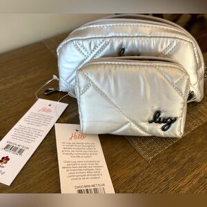 Lug Bobsled & Choo Choo Mini eyeglass and pill case set. Metallic Silver. NWT